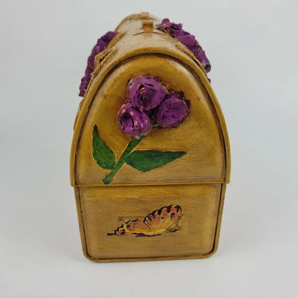 Vintage Decoupage Lunch Box Purse Folk Art  Paper Mache Flowers American Thermos